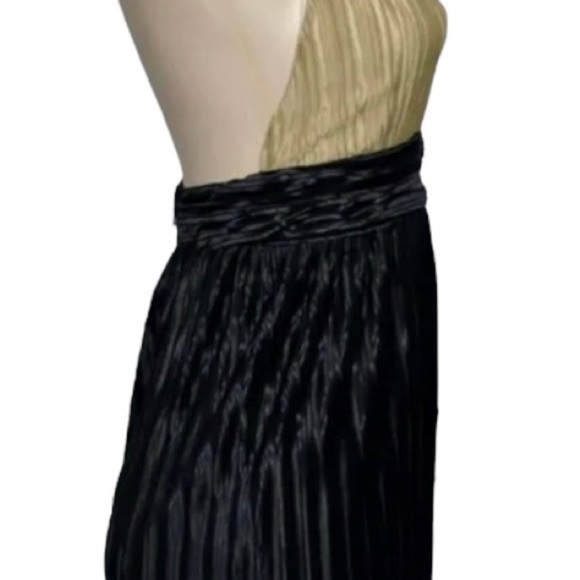 STELLA & JAMIE NEW NWT Black and Champagne Pleated Halter Open Back Dress Small - Picture 5 of 16